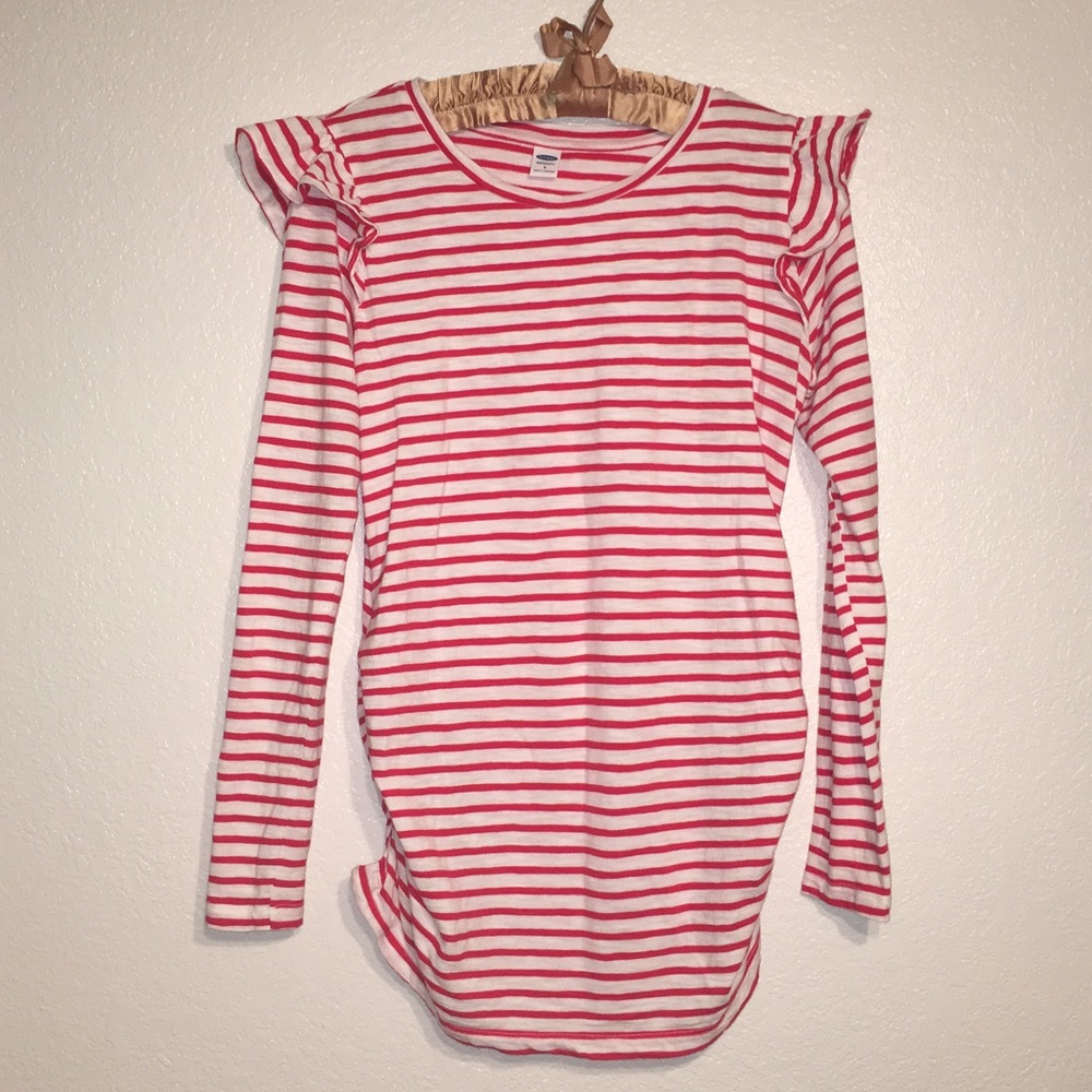 Red and White striped fitted maternity shirt Sm